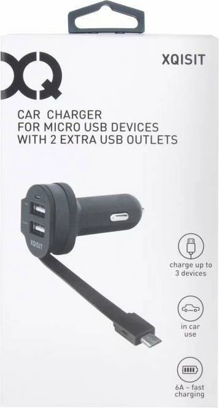 Begroting π XQISIT Autolader - Met Vaste Micro-USB Kabel En 2 USB Poorten - 1A/2.4A - Zwart π 4 Begroting π XQISIT Autolader - Met Vaste Micro-USB Kabel En 2 USB Poorten - 1A/2.4A - Zwart π - Afbeelding 4