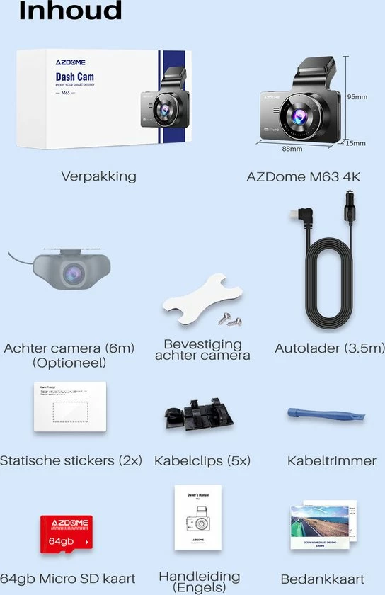 Kopen ⭐ AZDome M63 Pro Dashcam - Ultra 4K Resolutie - Wifi - GPS - Parkeerstand - 64gb Micro SD - 3.0 Inch IPS LCD - Dashcam Voor Auto Met Optionele Achter Camera 🎁 2 Kopen ⭐ AZDome M63 Pro Dashcam - Ultra 4K Resolutie - Wifi - GPS - Parkeerstand - 64gb Micro SD - 3.0 Inch IPS LCD - Dashcam Voor Auto Met Optionele Achter Camera 🎁 - Afbeelding 2
