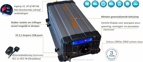 Zuivere sinus omvormer m?t status display 2000W - 12V Uitgang ???? Rhino - PowerBoozt Zuivere Sinus Omvormer M?t Status Display 2000W - 12V ???? -Brodit store 550x242 3