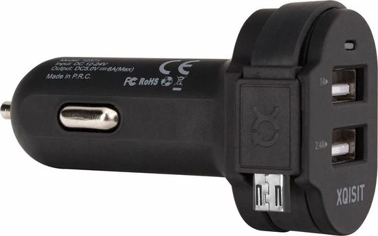 Begroting π XQISIT Autolader - Met Vaste Micro-USB Kabel En 2 USB Poorten - 1A/2.4A - Zwart π 2 Begroting π XQISIT Autolader - Met Vaste Micro-USB Kabel En 2 USB Poorten - 1A/2.4A - Zwart π - Afbeelding 2