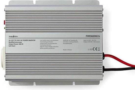 Nedis Inverter Gemodificeerde Sinusgolf | Ingangsvoltage: 24 VDC | Apparaat stroomoutput: 1 | 230 V ~ 50 Hz | 600 W | Piekvermogen: 1500 W | Type stopcontact: F (CEE 7/3) | Accuklemmen Korting ???? Nedis Inverter Gemodificeerde Sinusgolf | Ingangsvoltage: 24 VDC | Apparaat Stroomoutput: 1 | 230 V ~ 50 Hz | 600 W | Piekvermogen: 1500 W | Type Stopcontact: F (CEE 7/3) | Accuklemmen ???? -Brodit store 550x368 8