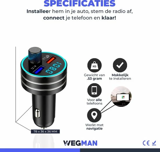 Flash-uitverkoop 👏 Wegman Bluetooth FM Transmitter - Autolader - Carkit - Autoradio - Bluetooth Transmitter 🥰 6 Flash-uitverkoop 👏 Wegman Bluetooth FM Transmitter - Autolader - Carkit - Autoradio - Bluetooth Transmitter 🥰 - Afbeelding 6