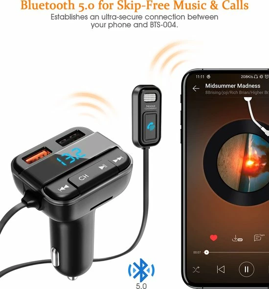 Beste deal ⌛ Merkloos ELEGIANT BTS-004 Bluetooth FM Transmitter - Autolader - Bluetooth Carkit - Bluetooth 5.0 En USB QC 3.0 -zwart ???? 3 Beste deal ⌛ Merkloos ELEGIANT BTS-004 Bluetooth FM Transmitter - Autolader - Bluetooth Carkit - Bluetooth 5.0 En USB QC 3.0 -zwart ???? - Afbeelding 3