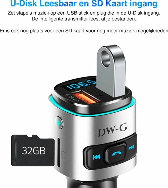 Groothandel ❤️ DW-G Bluetooth FM Transmitter - Auto Lader - Carkit - Handsfree - MP3 - USB - SD Kaart - Snel Lader - Bluetooth Audio Receiver ✨ 4 Groothandel ❤️ DW-G Bluetooth FM Transmitter - Auto Lader - Carkit - Handsfree - MP3 - USB - SD Kaart - Snel Lader - Bluetooth Audio Receiver ✨ - Afbeelding 4