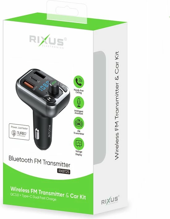 Rixus Bluetooth FM Transmitter QC30 + Type C Dual Fast Charge RXBT25 Beste deal ???? Rixus Electronics Rixus Bluetooth FM Transmitter QC30 + Type C Dual Fast Charge RXBT25 ???? -Brodit store