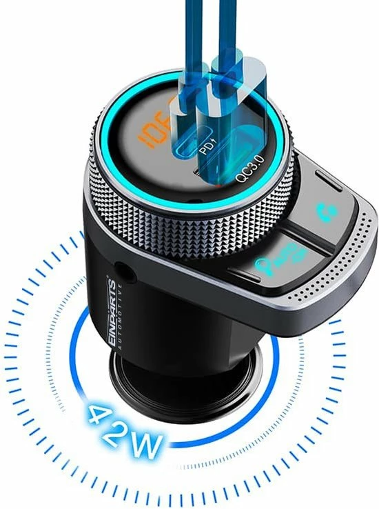 Bluetooth FM-Zender - Carkit - Autolader USB A / USB C - Snellader - Handsfree Bellen Aanbiedingen ???? Einpart Bluetooth FM-Zender - Carkit - Autolader USB A / USB C - Snellader - Handsfree Bellen ???? -Brodit store