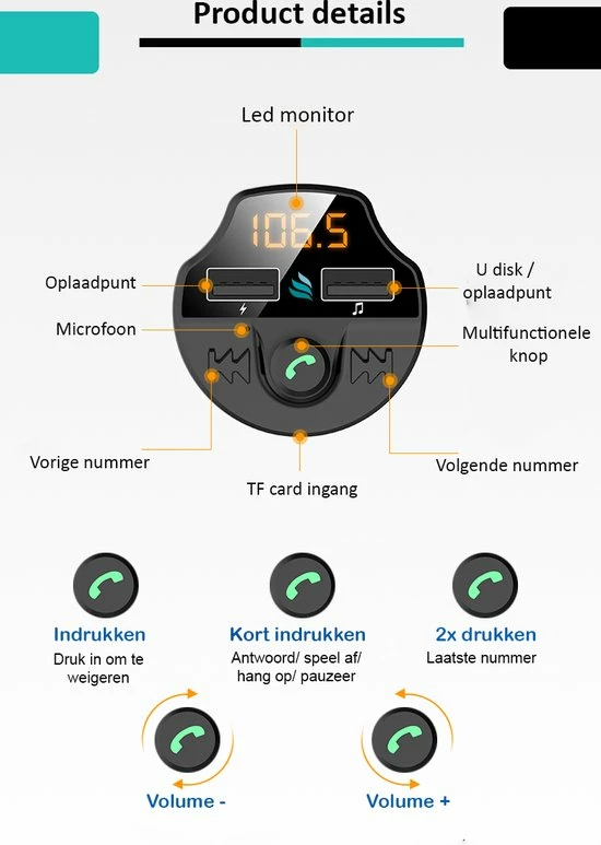 Auto FM Transmitter - Bluetooth - Handsfree bellen - USB - Carkit - Audio receiver - Oplaadfunctie - Auto accessoires Groothandel ???? TibaGoods Auto FM Transmitter - Bluetooth - Handsfree Bellen - USB - Carkit - Audio Receiver - Oplaadfunctie - Auto Accessoires ???? -Brodit store